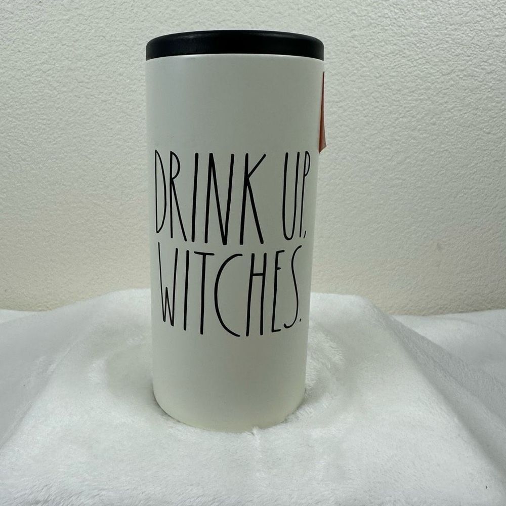 Rae Dunn Halloween DRINK UP‎ WITCHES White Insulated Slim Can Cooler